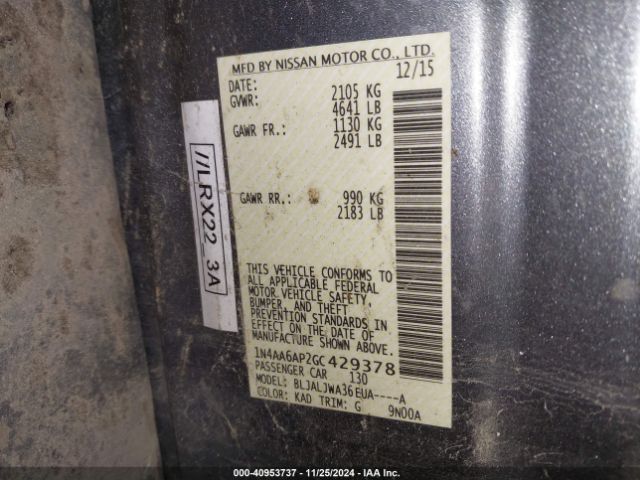 1N4AA6AP2GC429378 Nissan Maxima 3.5 Sv