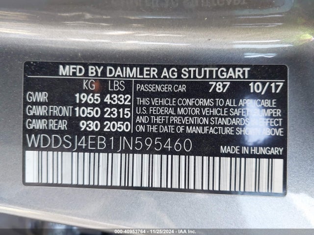 WDDSJ4EB1JN595460 Mercedes-Benz CLA 250