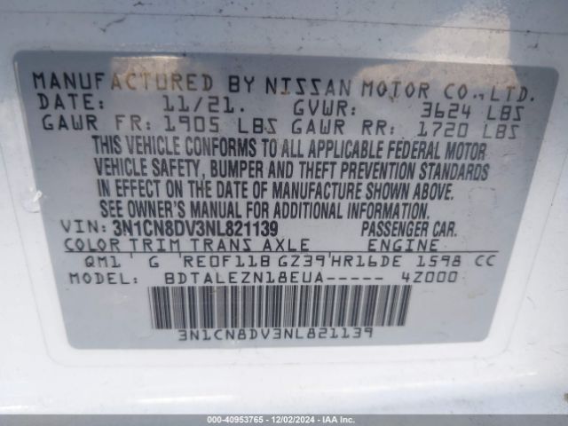 3N1CN8DV3NL821139 Nissan Versa 1.6 S Xtronic Cvt
