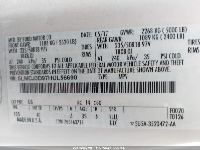 5LMCJ3D97HUL56690 Lincoln Mkc Reserve