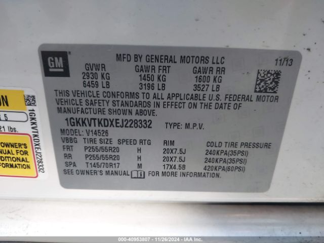 GMC Acadia Denali 2014 1GKKVTKDXEJ228332 Image 9