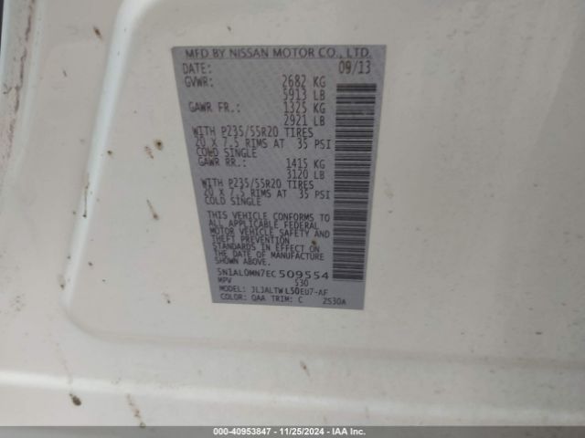 5N1AL0MN7EC509554 Infiniti QX60