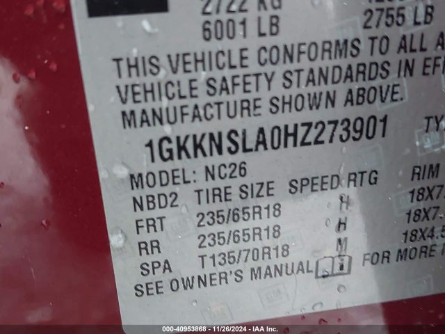 1GKKNSLA0HZ273901 GMC Acadia Sle-2