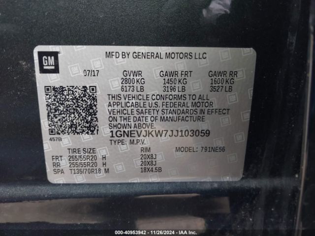1GNEVJKW7JJ103059 Chevrolet Traverse Premier
