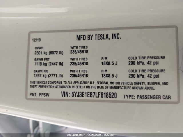 2020 TESLA MODEL 3 5YJ3E1EB7LF618520 Photo 8