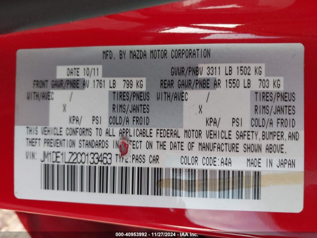 Auction sale of the 2012 Mazda Mazda2 Touring, vin: JM1DE1LZ2C0133463, lot number: 40953992