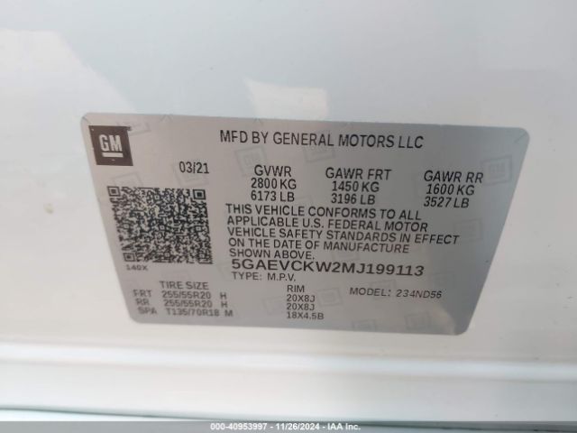 5GAEVCKW2MJ199113 Buick Enclave Awd Avenir