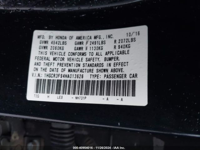 1HGCR3F94HA013626 Honda Accord Touring V6