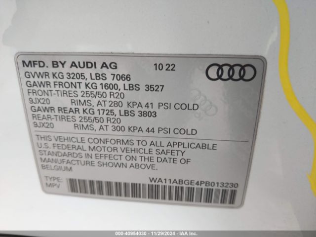 WA11ABGE4PB013230 Audi E-tron Sportback Premium S Line Quattro
