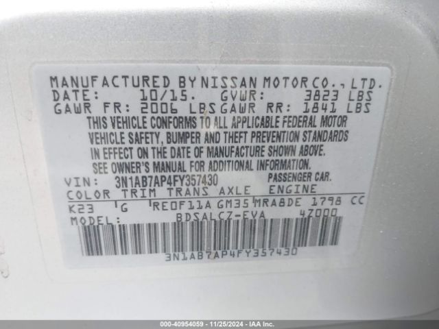 3N1AB7AP4FY357430 Nissan SENTRA S
