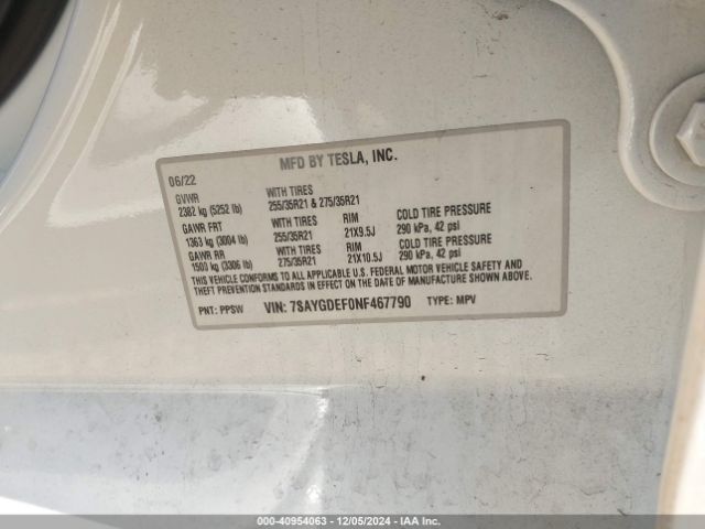 7SAYGDEF0NF467790 Tesla Model Y Performance Dual Motor All-wheel Drive