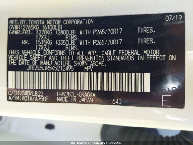 JTEZU5JR5K5212495 Toyota 4runner Sr5 Premium