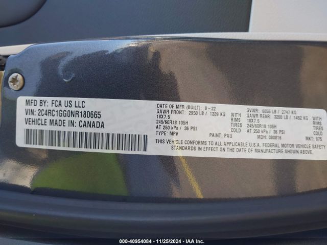 2C4RC1GG0NR180665 Chrysler Pacifica Limited