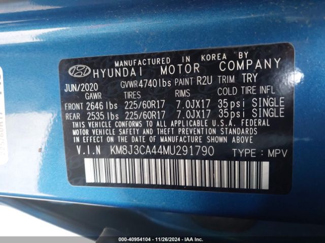 KM8J3CA44MU291790 Hyundai Tucson Value