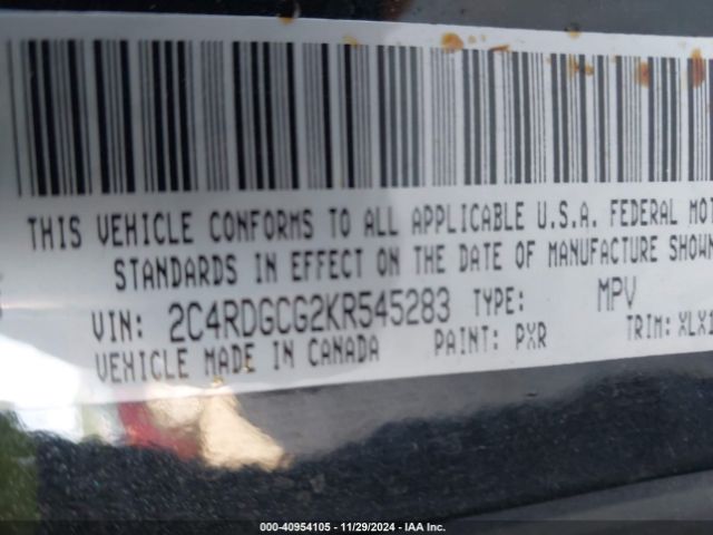 2C4RDGCG2KR545283 Dodge Grand Caravan Sxt