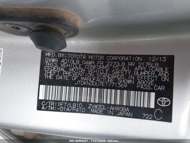 JTDKN3DU7E1771369 Toyota Prius