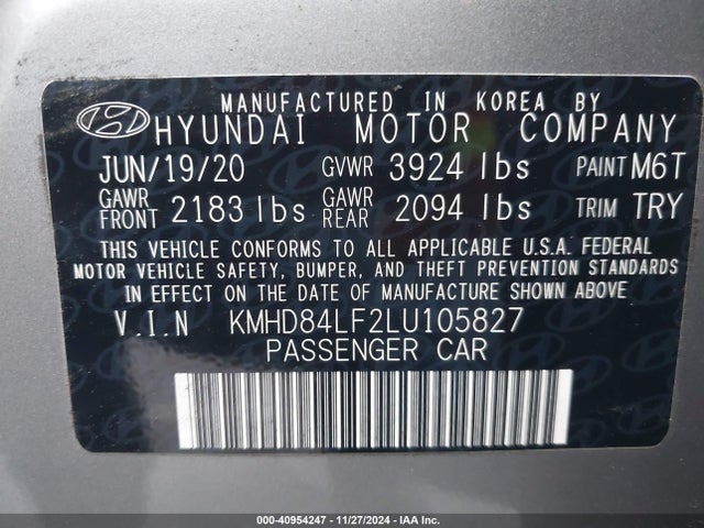 Hyundai ELANTRA SEL 2020 KMHD84LF2LU105827 Image 9
