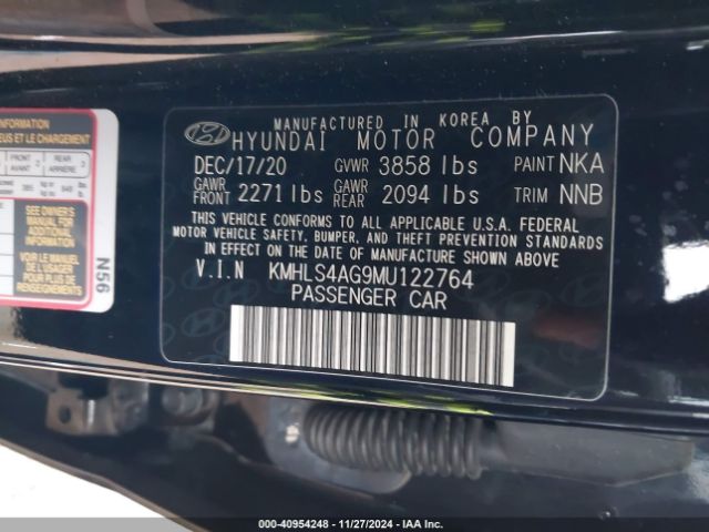 KMHLS4AG9MU122764 Hyundai ELANTRA SEL