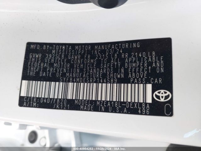 5YFB4MDE5RP144589 Toyota COROLLA LE