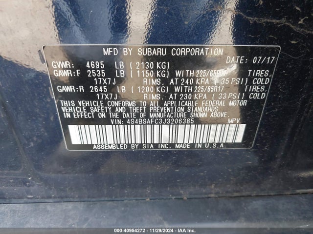 Subaru Outback 2.5i Premium 2018 4S4BSAFC3J3206385 Image 9