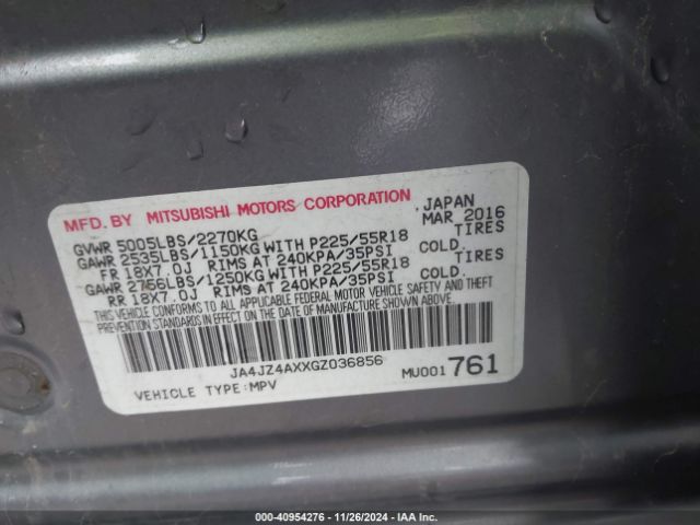 JA4JZ4AXXGZ036856 Mitsubishi OUTLANDER GT