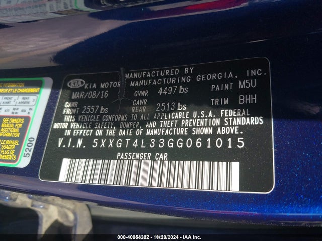 5XXGT4L33GG061015 KIA t-gdi theta ii