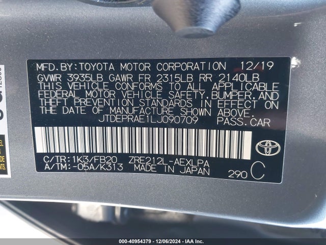 Toyota COROLLA LE 2020 JTDEPRAE1LJ090709 Image 9