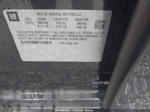 1G1PE5SB6F7234616 Chevrolet Cruze 2lt Auto