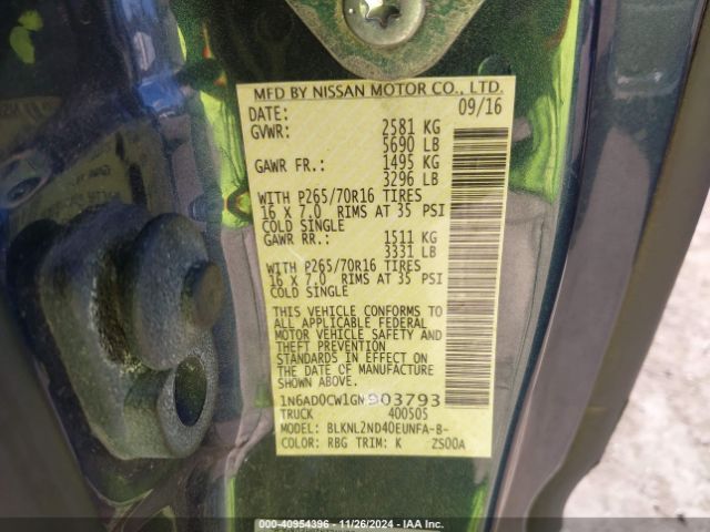 1N6AD0CW1GN903793 Nissan Frontier Sv