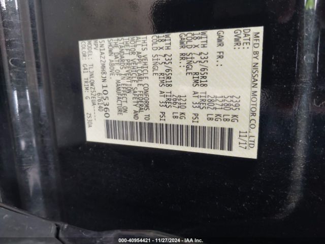 5N1AZ2MH8JN105360 Nissan MURANO SV