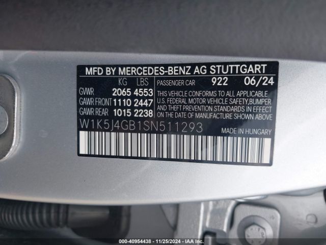 W1K5J4GB1SN511293 Mercedes-Benz Cla 250 Coupe