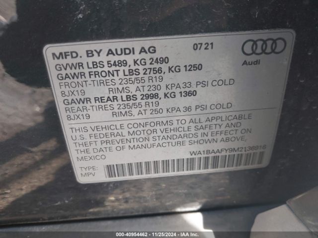 WA1BAAFY9M2136916 Audi Q5 Premium Plus 45 Tfsi Quattro S Tronic