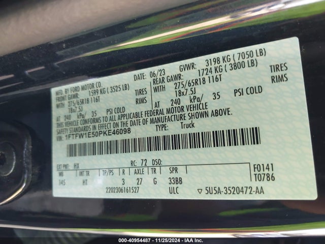 Ford F-150 Lariat 2023 1FTFW1E50PKE46098 Image 9