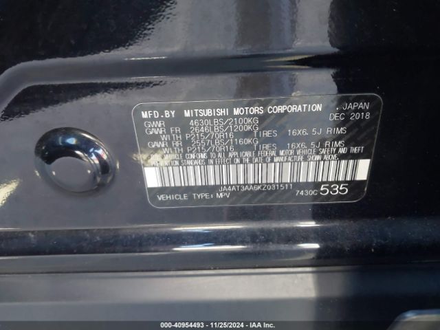 JA4AT3AA6KZ031511 Mitsubishi Eclipse Cross Es