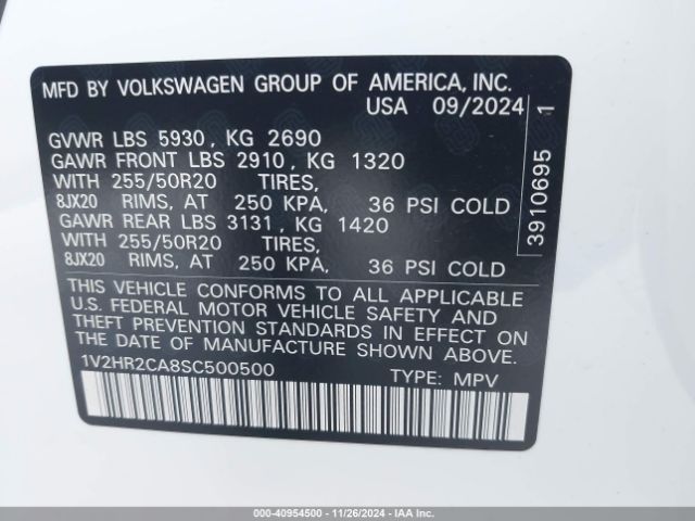 1V2HR2CA8SC500500 Volkswagen Atlas 2.0t Se W/technology