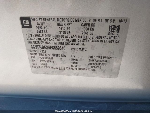3GYFNBE39ES559616 Cadillac Srx Luxury Collection