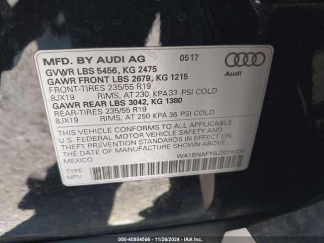 WA1BNAFY0J2015336 Audi Q5 2.0t Premium/2.0t Tech Premium