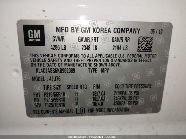 KL4CJASB6KB962089 Buick Encore Fwd Preferred