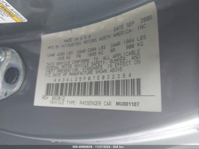 2007 MITSUBISHI ECLIPSE SPYDER 4A3AL25F07E032364 Photo 8