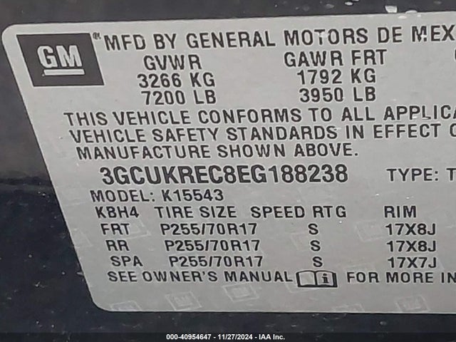 40954647 :رقم المزاد ، 3GCUKREC8EG188238 vin ، 2014 Chevrolet Silverado 1500 1lt مزاد بيع