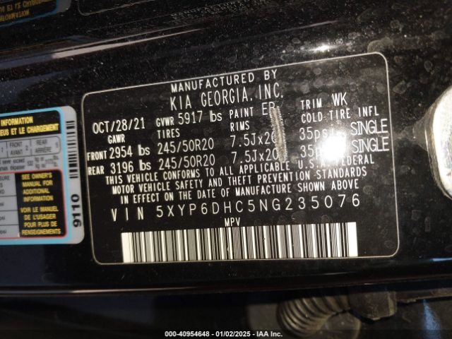 5XYP6DHC5NG235076 KIA Telluride S