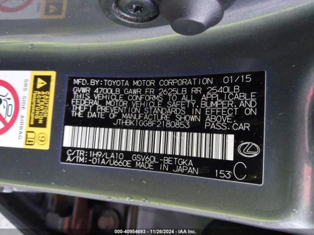 JTHBK1GG8F2180853 Lexus ES 350