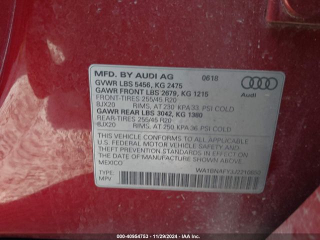 WA1BNAFY3J2210850 Audi Q5 2.0t Premium