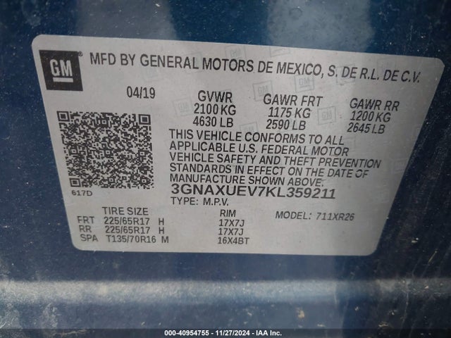 Chevrolet EQUINOX LT 2019 3GNAXUEV7KL359211 Image 9