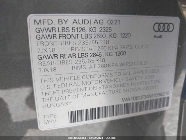 WA1DECF34M1098210 Audi Q3 Premium 45 Tfsi S Line Quattro Tiptronic