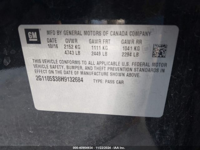 2G1105S38H9132684 Chevrolet IMPALA 1LT