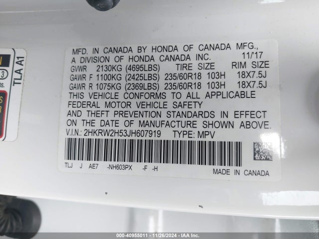Honda CR-V EX 2018 2HKRW2H53JH607919 Image 9