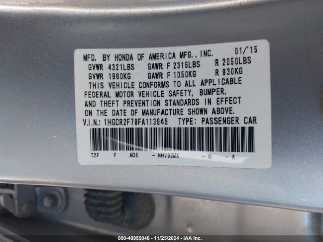 1HGCR2F78FA113945 Honda ACCORD EX