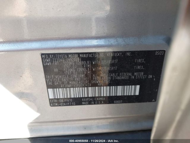 4T3RWRFV2PU093459 Toyota Rav4 Hybrid Xle