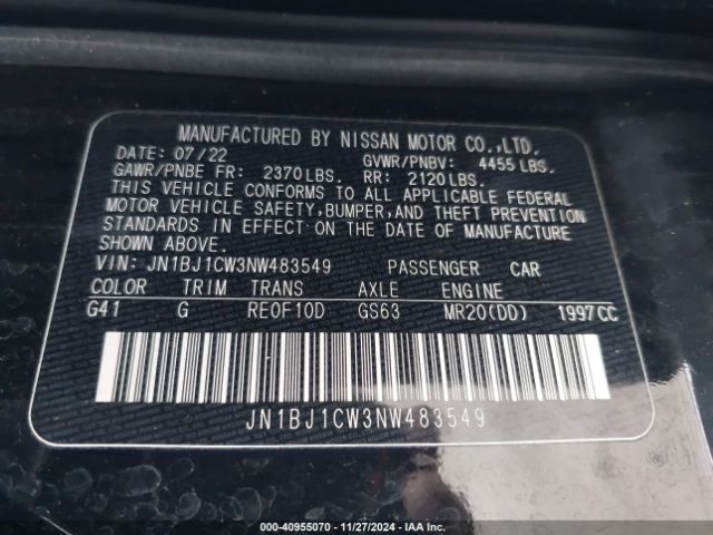 JN1BJ1CW3NW483549 Nissan Rogue Sport Sl Awd Xtronic Cvt